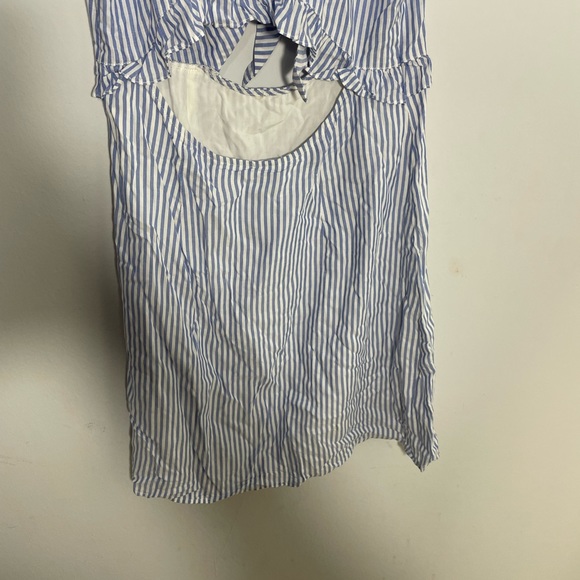 LULUS BLUE WHITE V-Neck Floral Skater Dress Mini Sleeveless - Picture 7 of 8